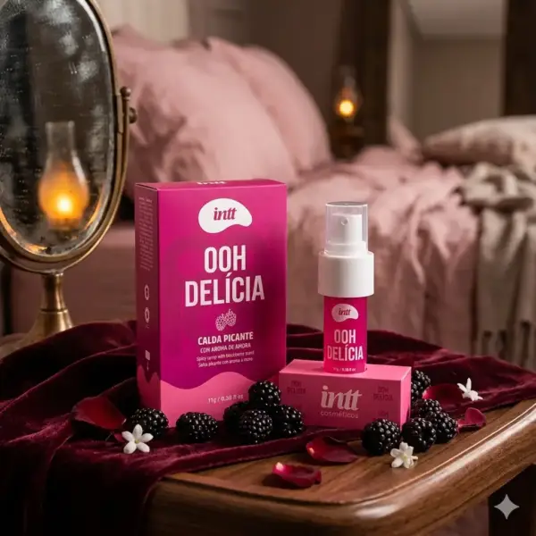 INTT Oh Delicia mora packaging gel oral ambiente íntimo cálido vela espejo — Tántrika™