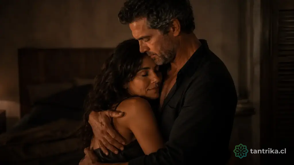 Pareja madura en abrazo pleno y quieto —  Serie Sexualidad Tántrica - Tántrika™ 
