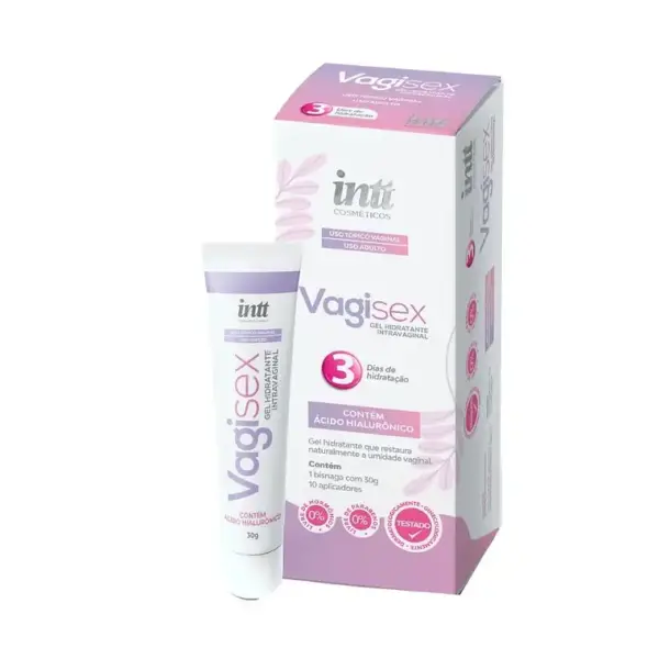 Hidratante vaginal INTT Vagisex ácido hialurónico vitamina E 30g 10 aplicadores packaging — Tántrika™