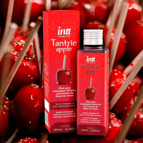 Aceite tántrico masaje INTT Manzana Confitada deslizamiento sensual 130ml packaging — Tántrika™