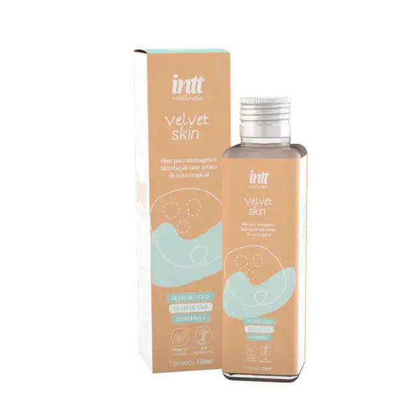 Aceite corporal INTT Velvet Skin Coco hidratante vegano masaje 130ml packaging — Tántrika™