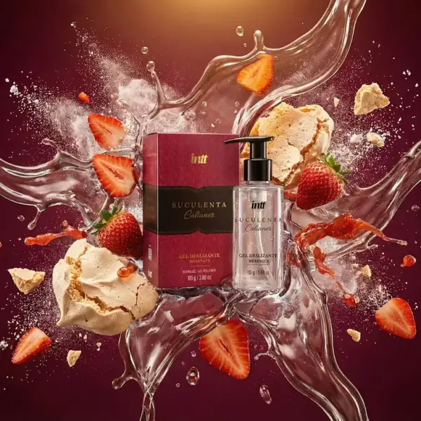 Suculenta by Calianer gel deslizante lifestyle frutilla merengue splash fondo bordeaux — Tántrika™
